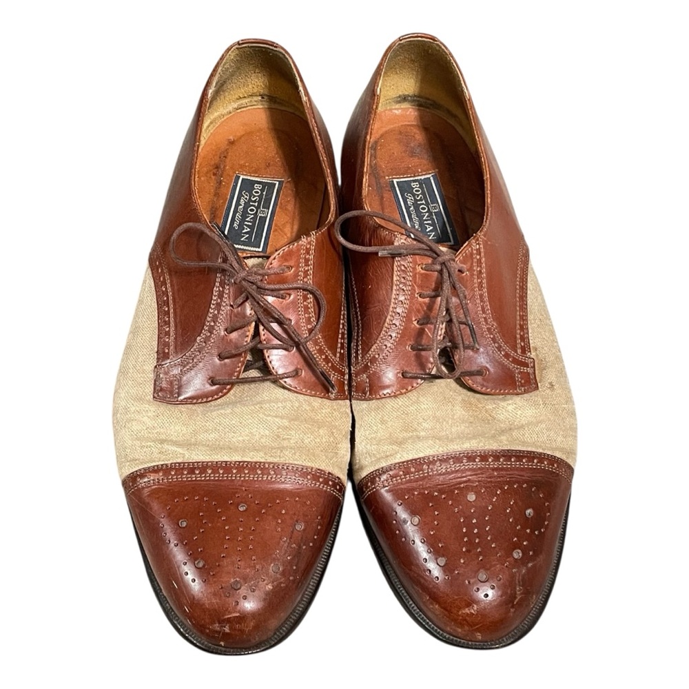 Bostonian Florentine Designer Two Toned Oxfords Leather Canvas Men’s 10.5 Italy